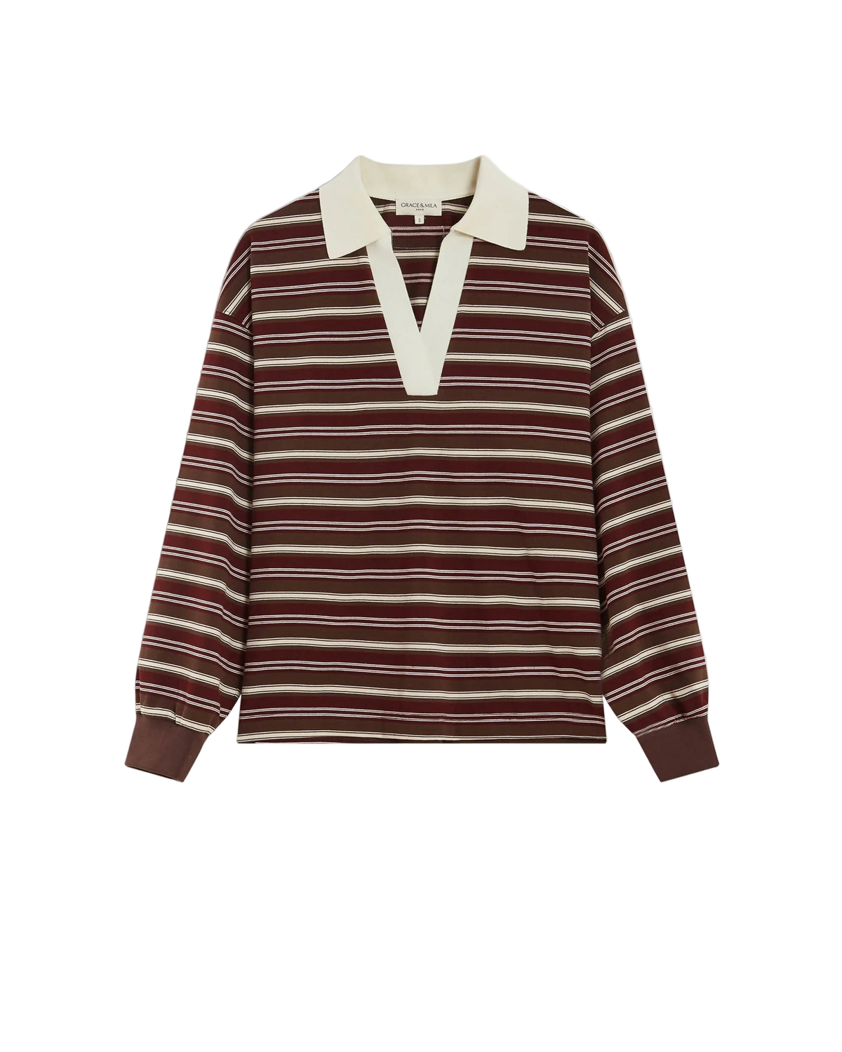 brown and cream striped polo long sleeve