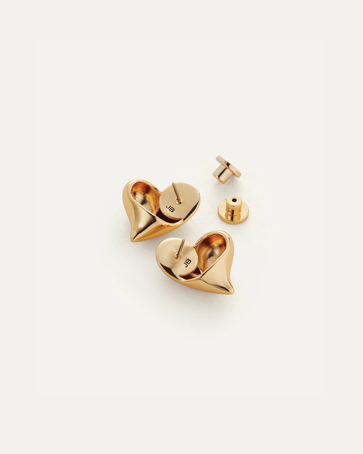 gold heart button earring