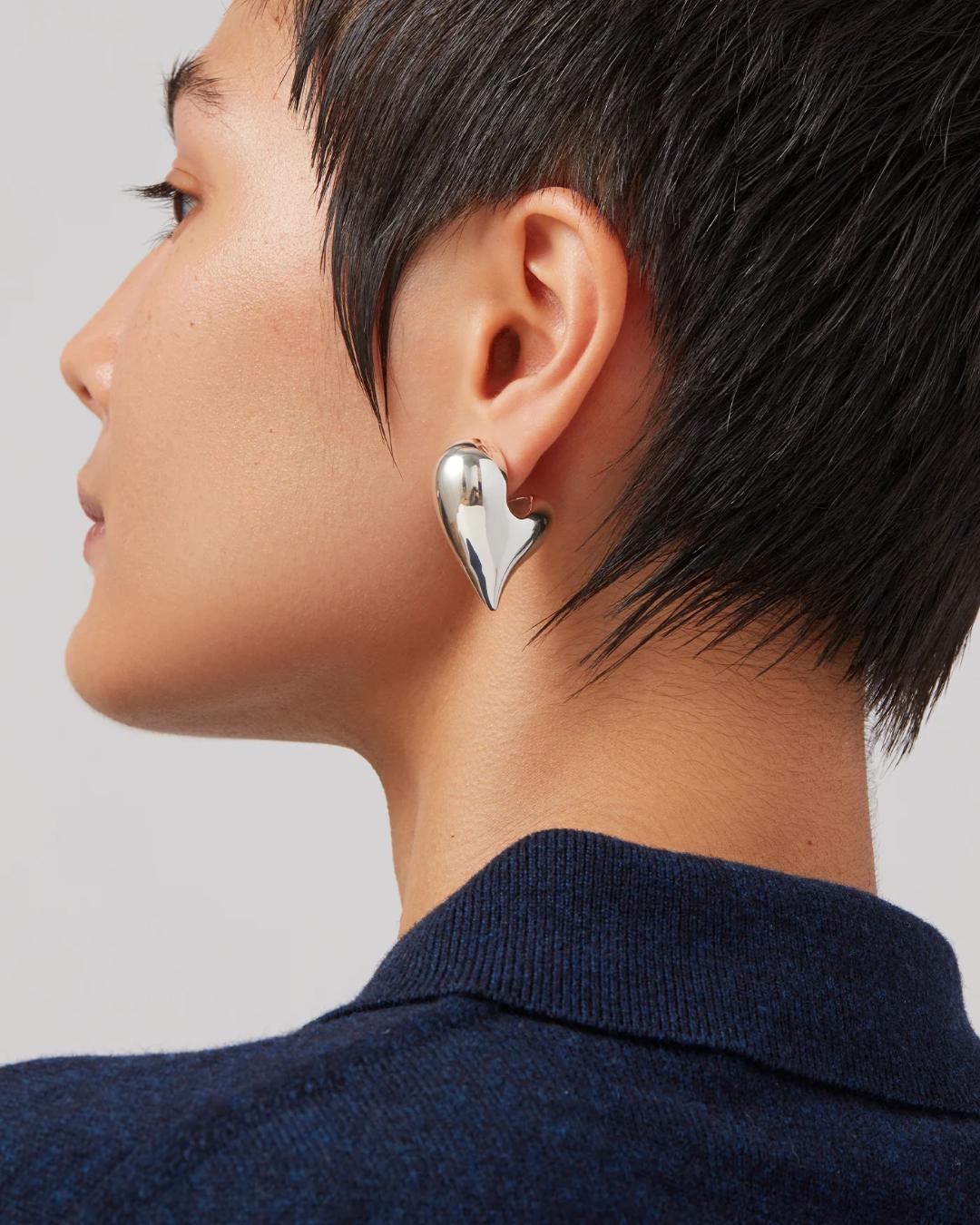 statement silver heart earrings