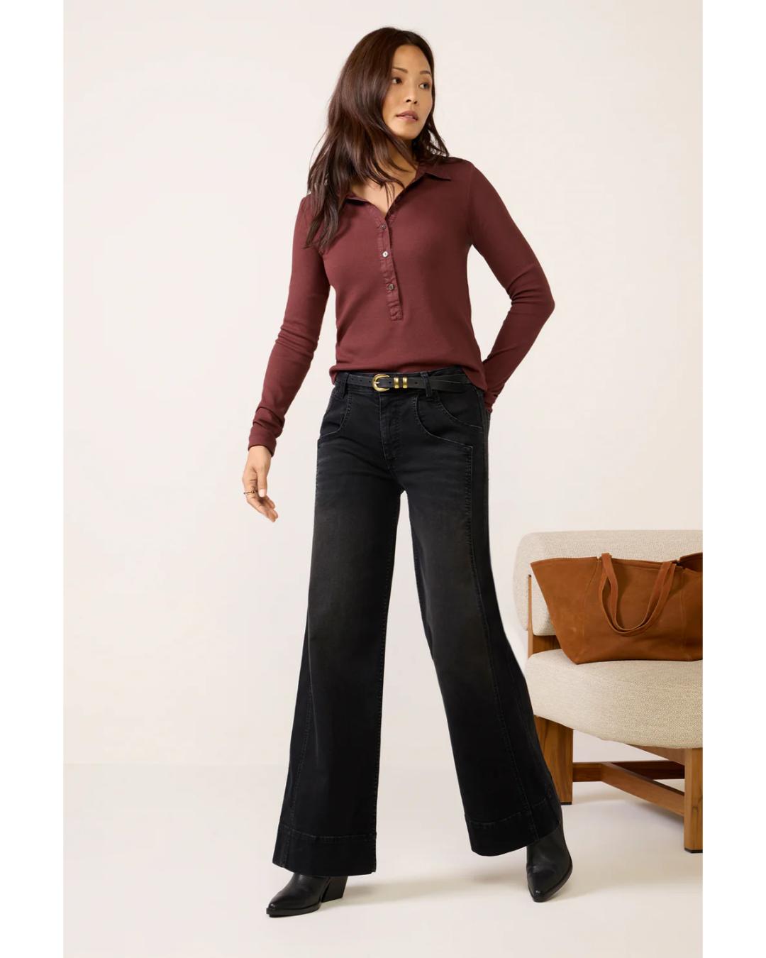 long sleeve collar shirt in burgundy