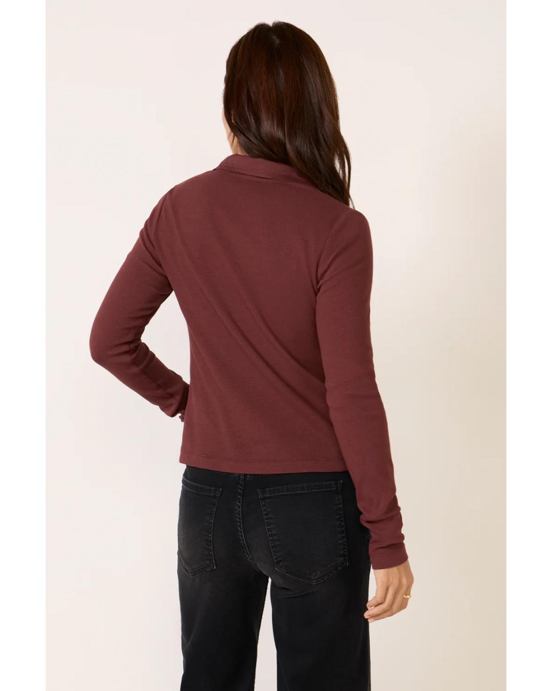 long sleeve collar shirt in burgundy