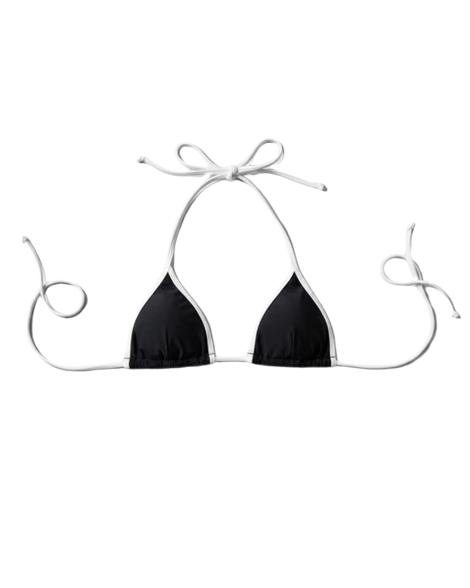 black bikini top with white trim