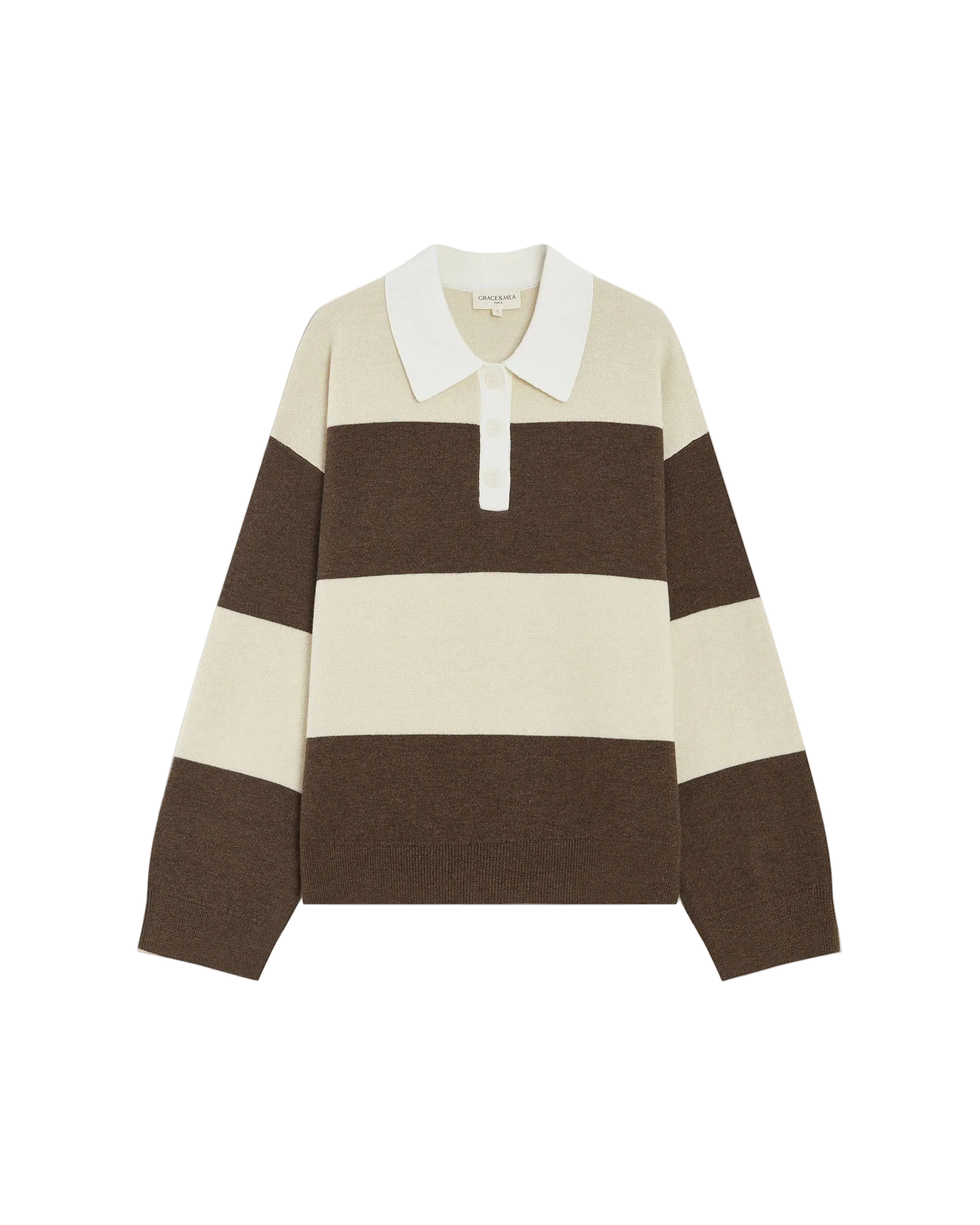 brown and cream thick stripe polo sweater