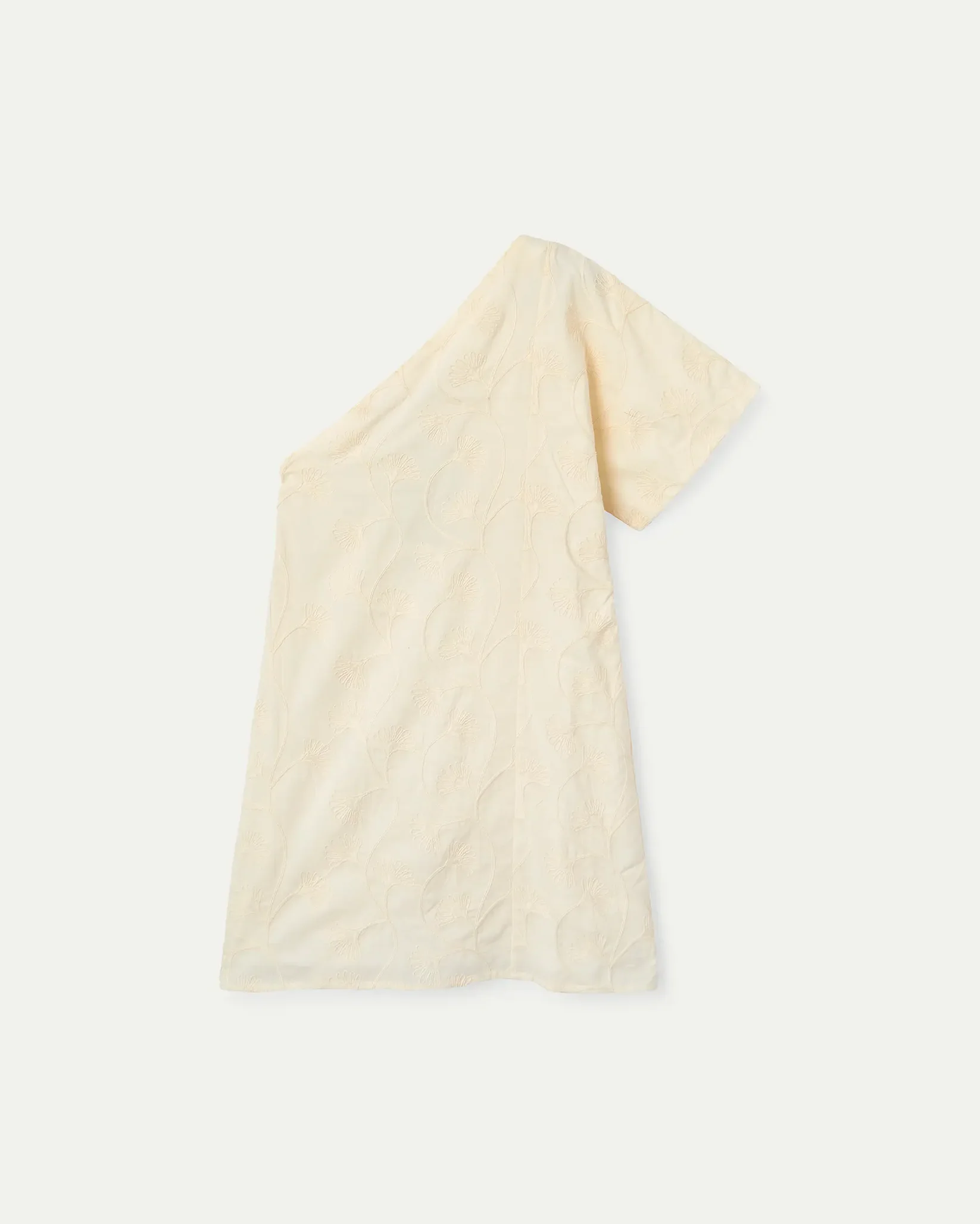 mini dress in off white with one off thee shoulder