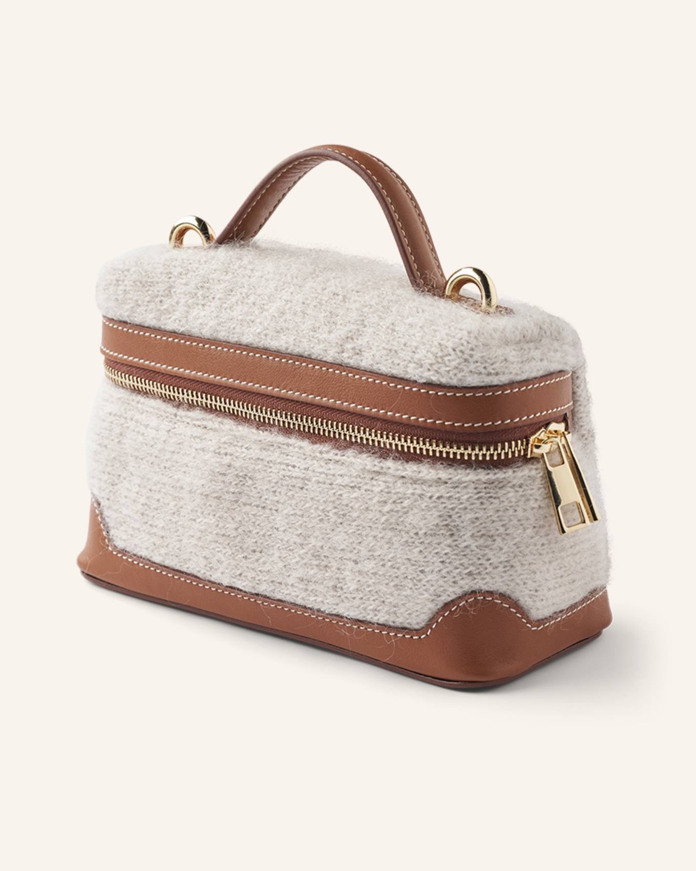 mohair purse with brown leather