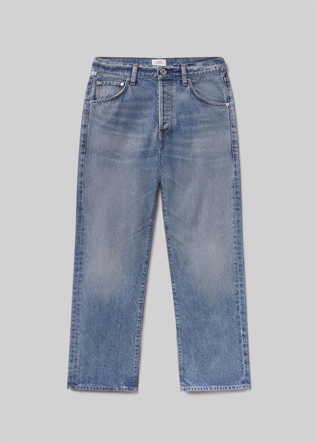 Blue jeans with a straight leg