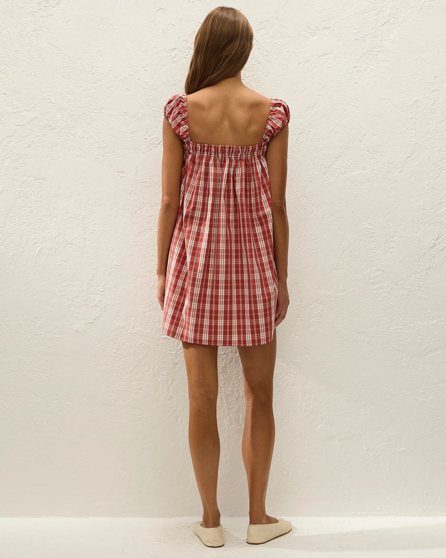 red and white check plaid mini dress