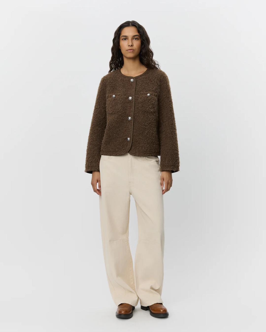 brown teddy coat with buttons