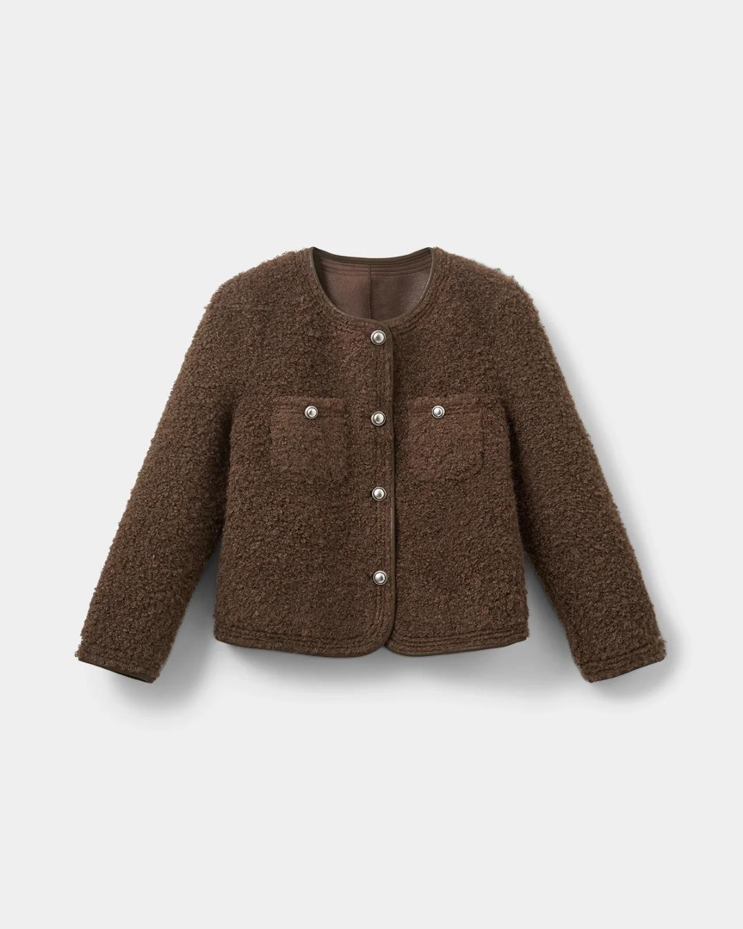 brown teddy coat with buttons