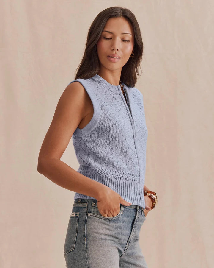 zip up knit blue vest