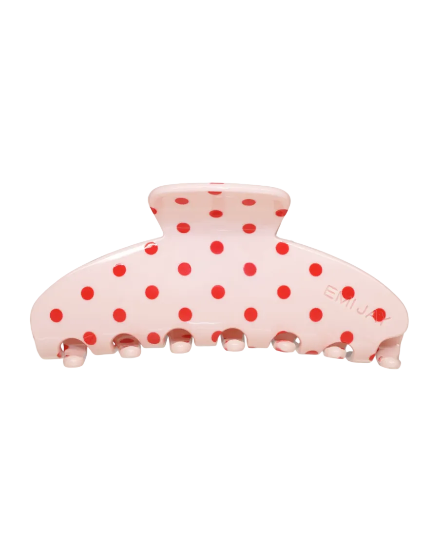 claw clip in pink with red polka dots
