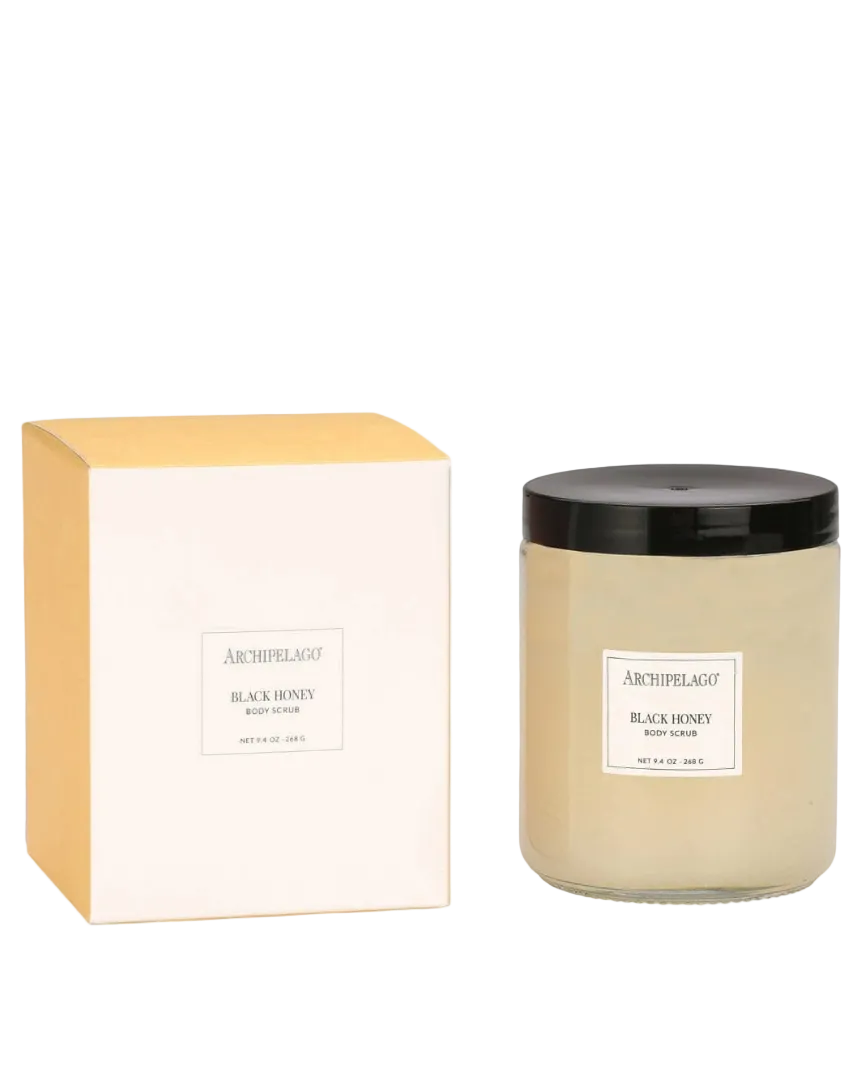 body exfoliant in glass container