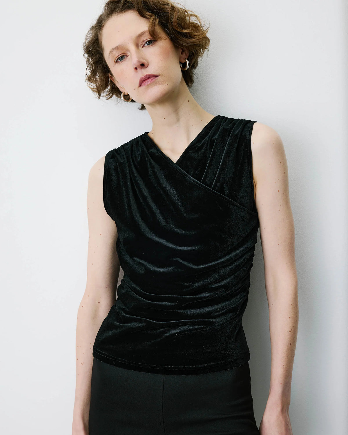 black velvet sleeveless top