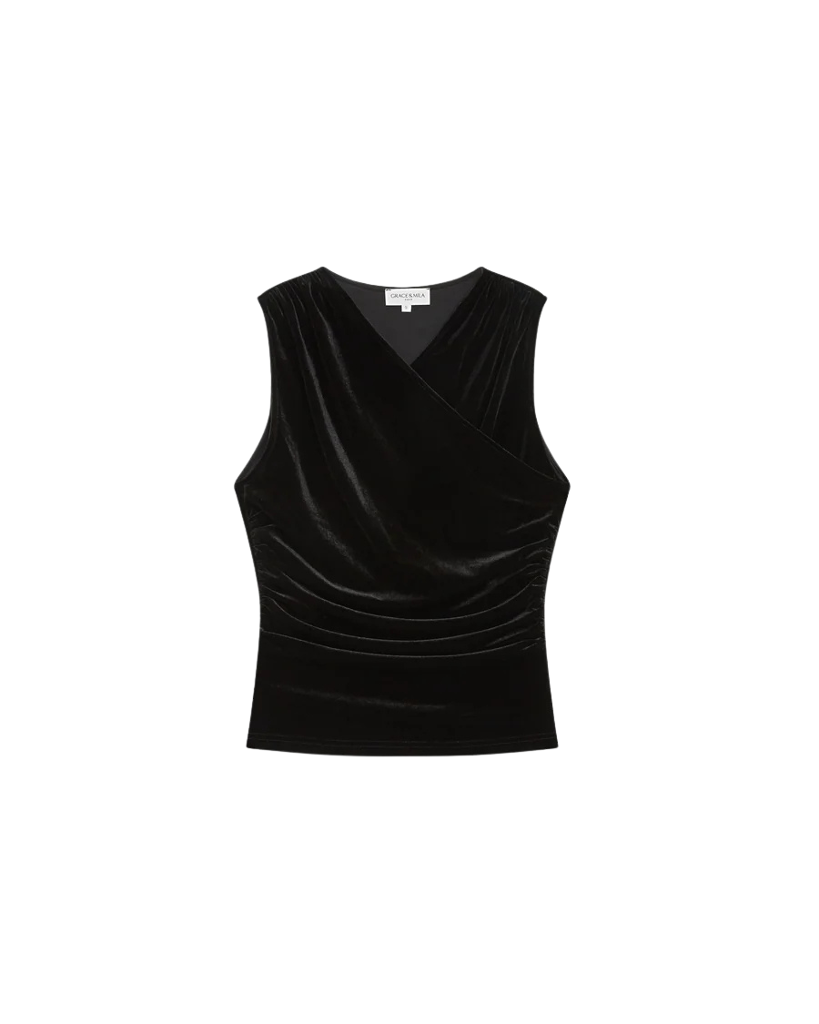 black velvet sleeveless top