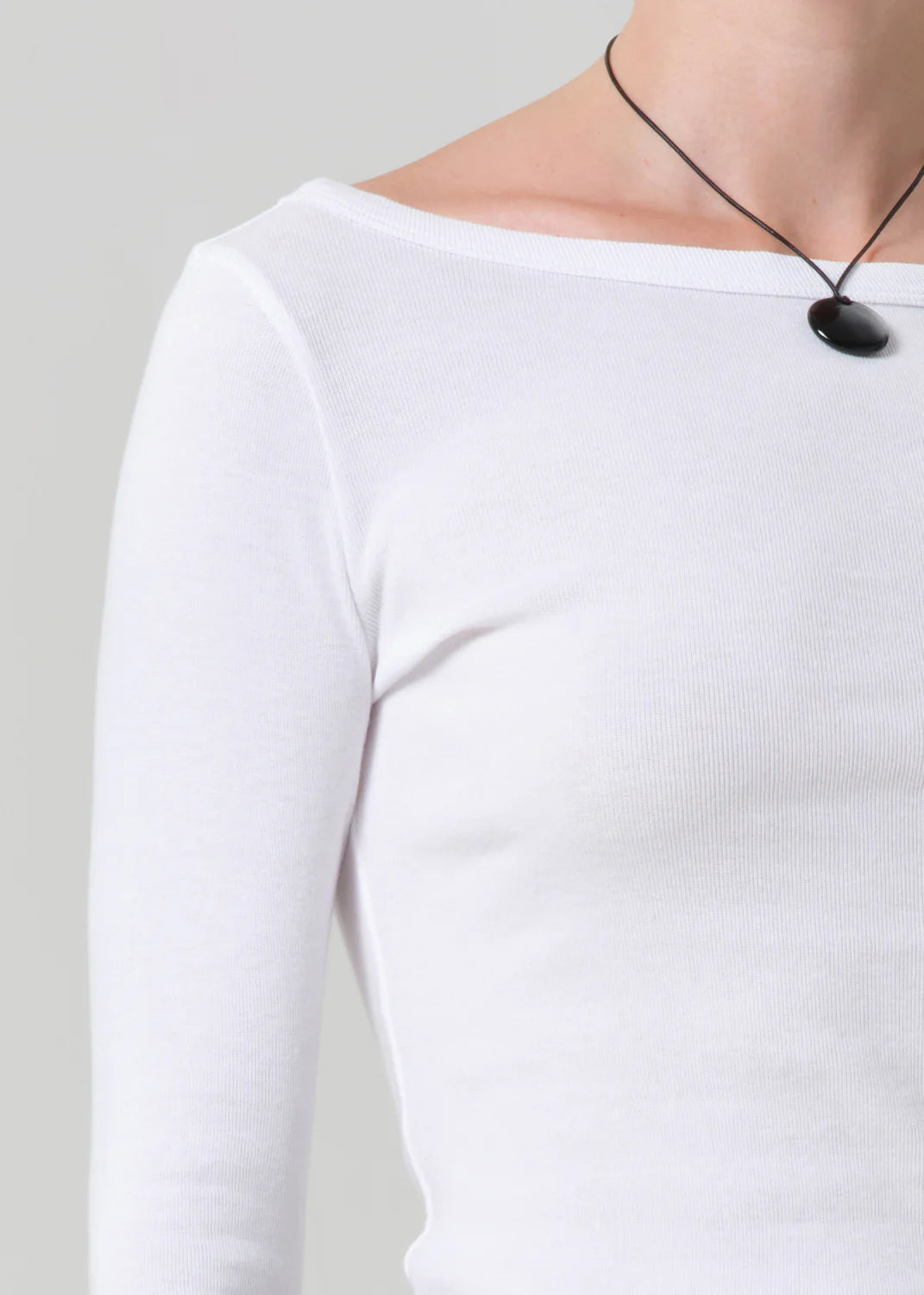 boat neck ribbed long sleeve in white