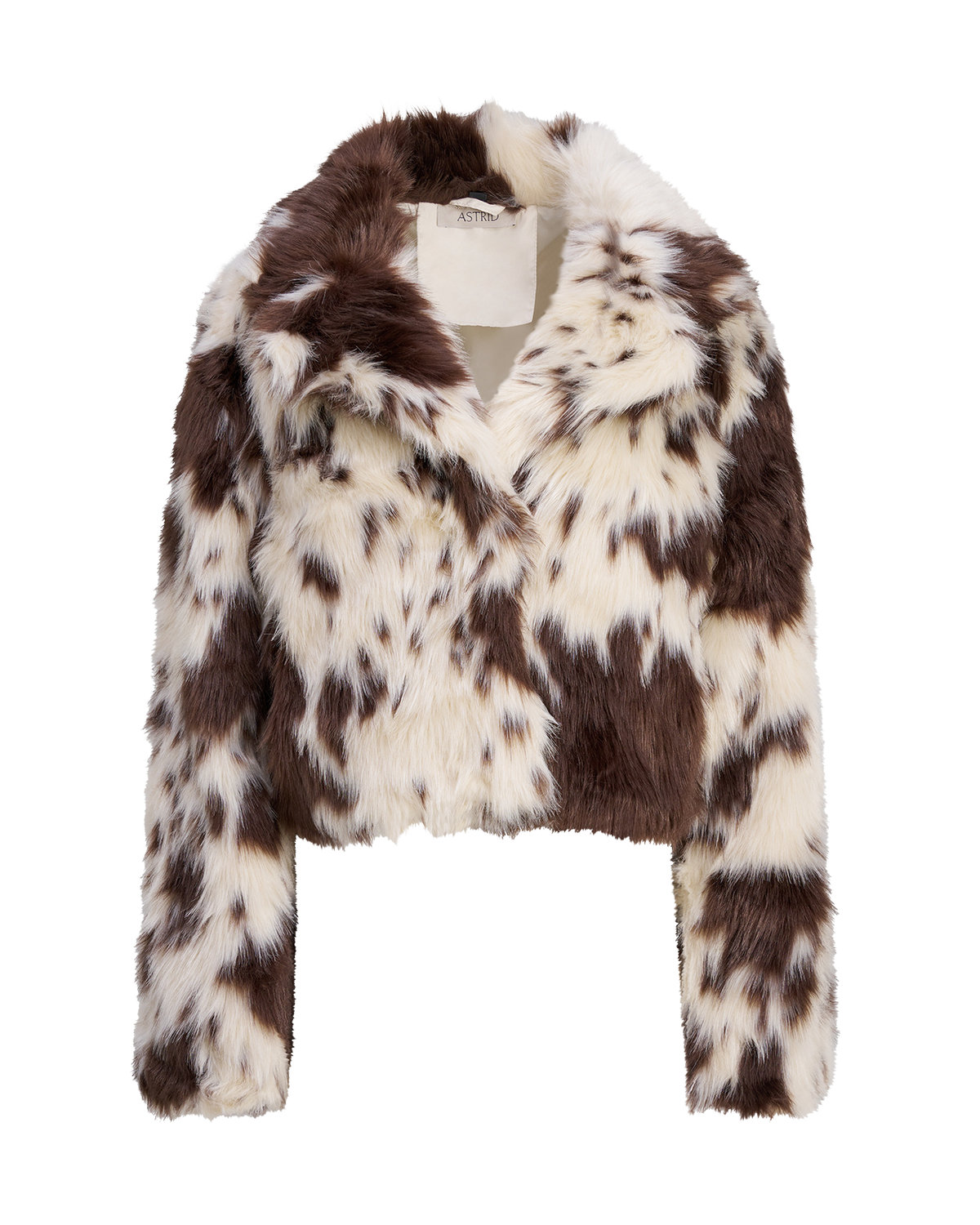 brown and white cow print crop jacket