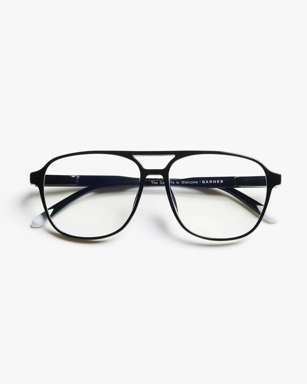a pair of black aviator eyeglasses for blue light by Barner