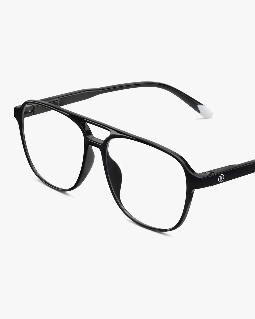 a pair of black aviator eyeglasses for blue light by Barner