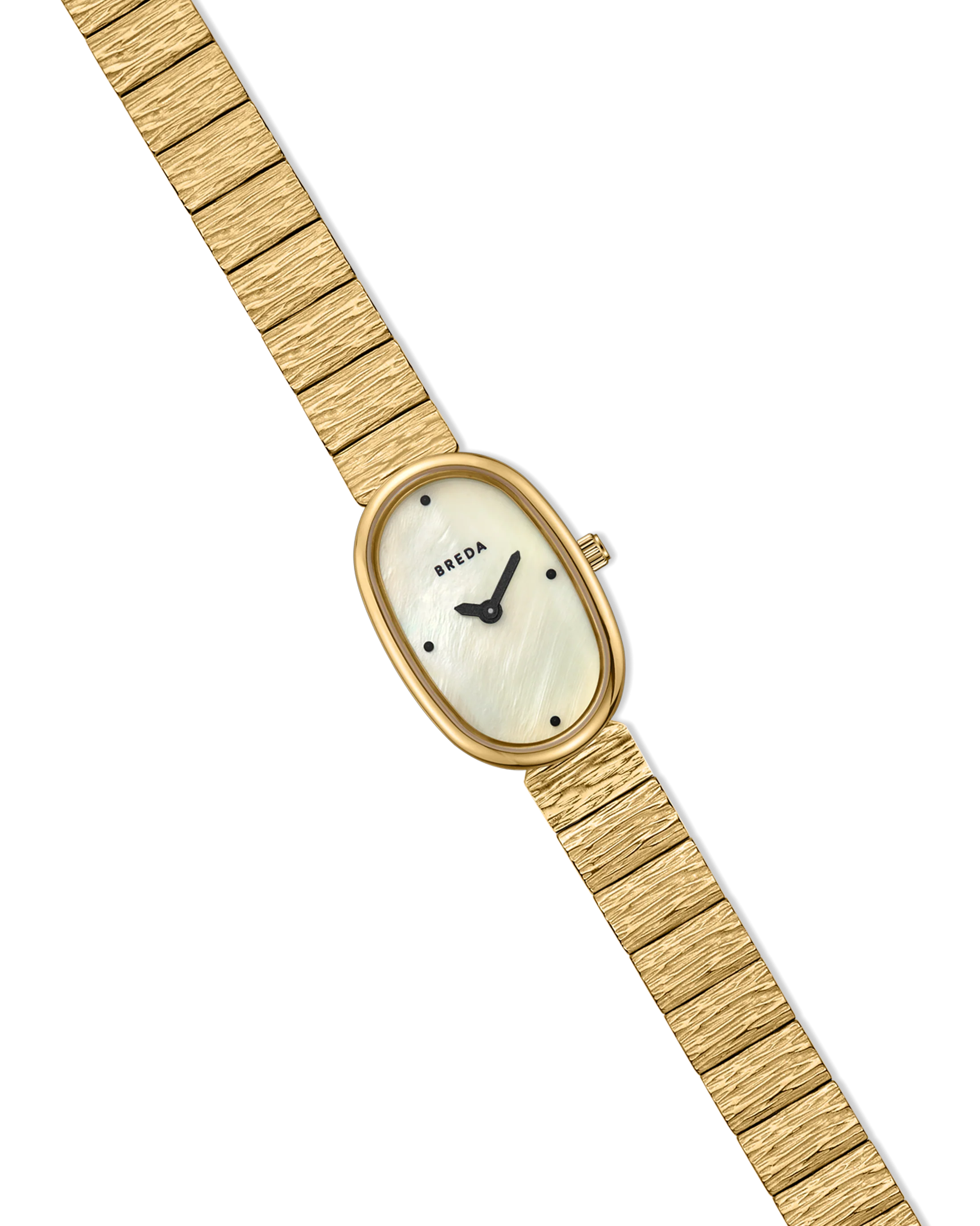 gold textured watch with pearl face