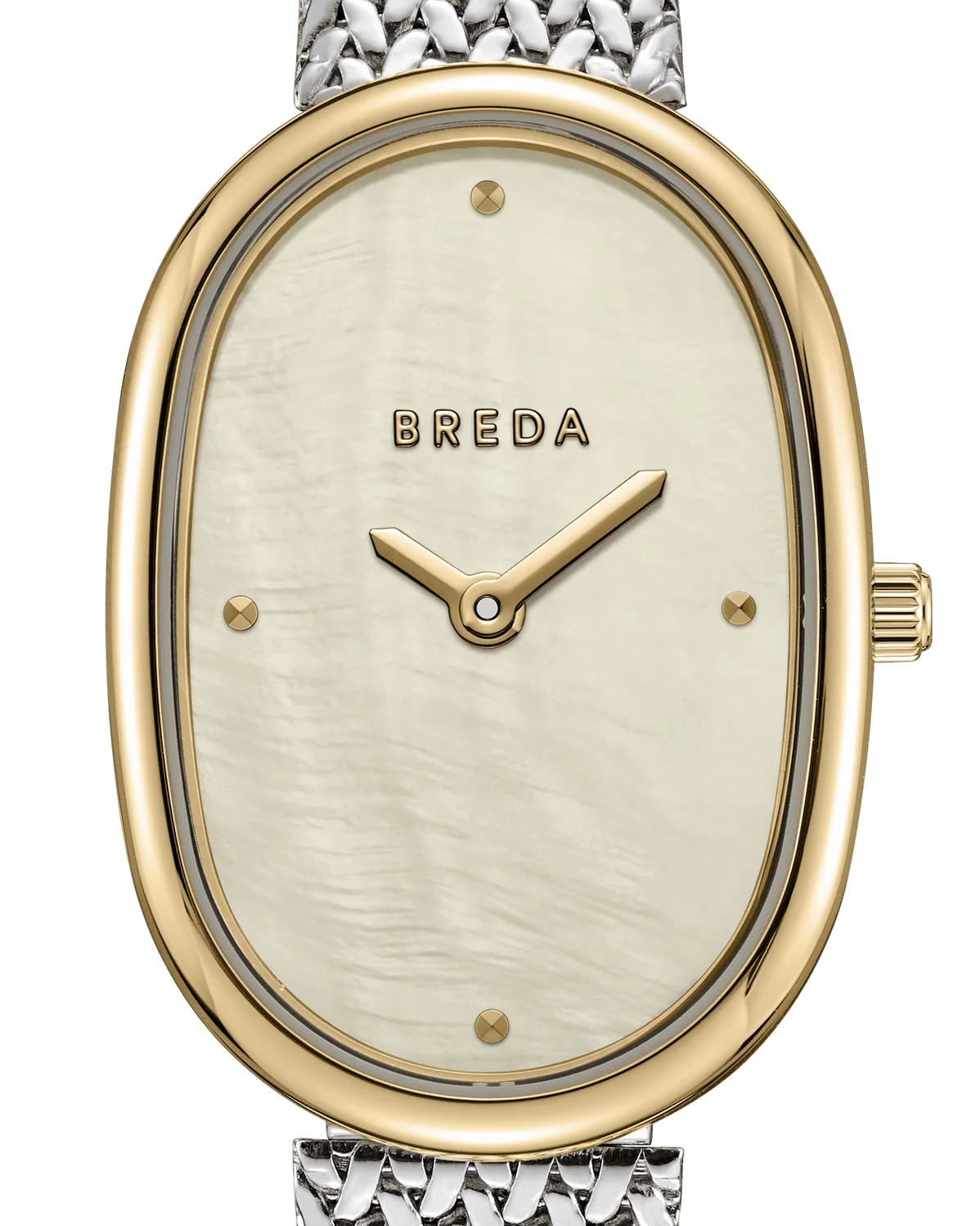 watch with silver band and gold face