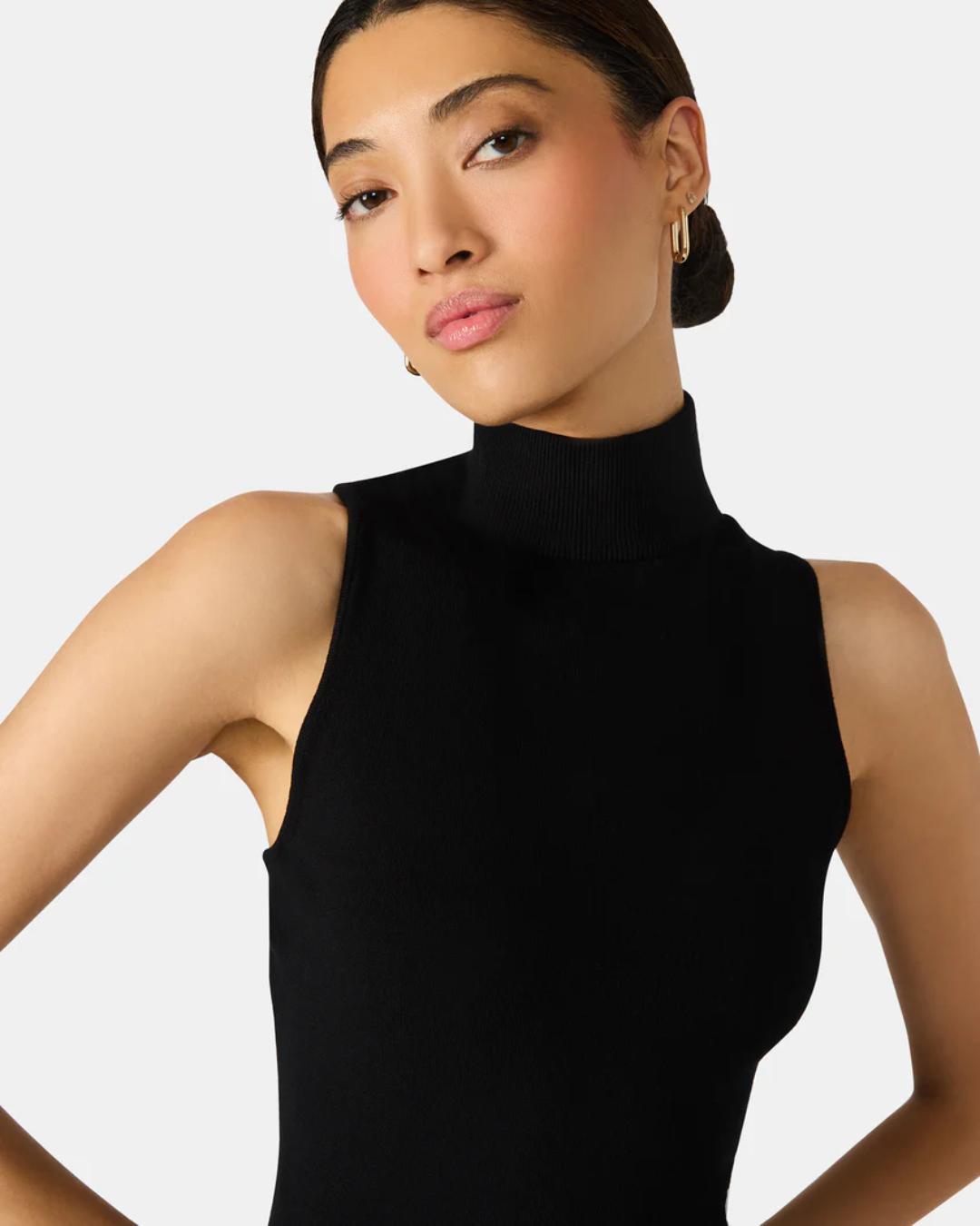 mini turtleneck sweater dress in black