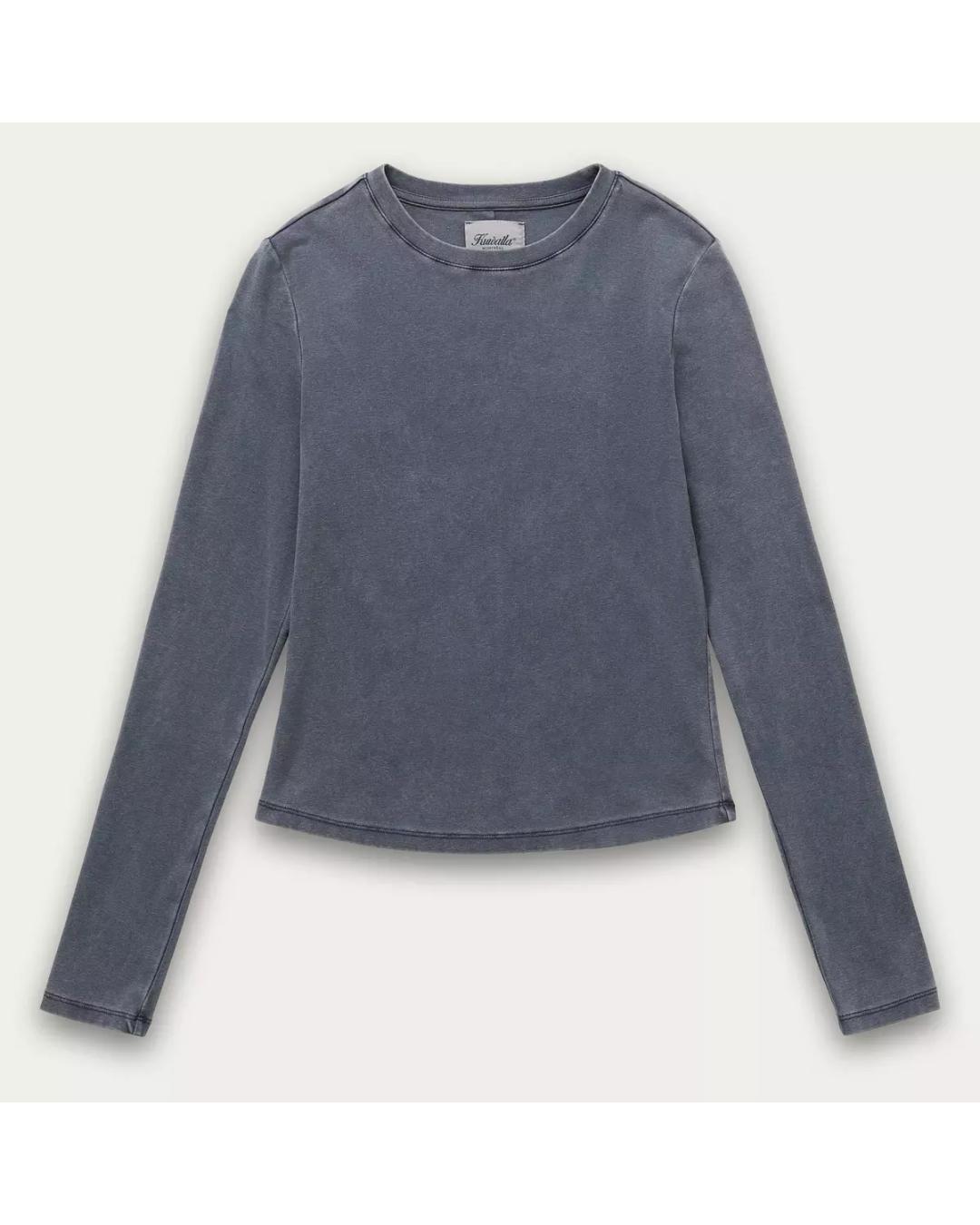 long sleeve top in a washed vintage blue