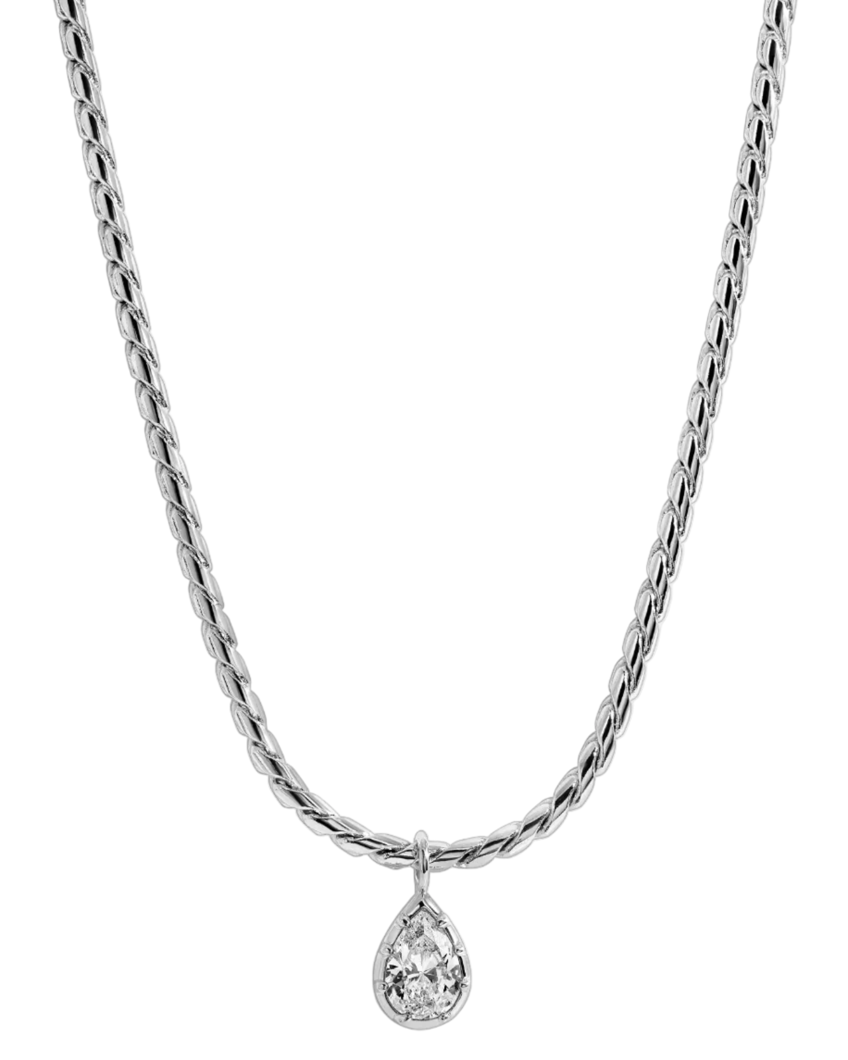 silver rope necklace with diamond pendant