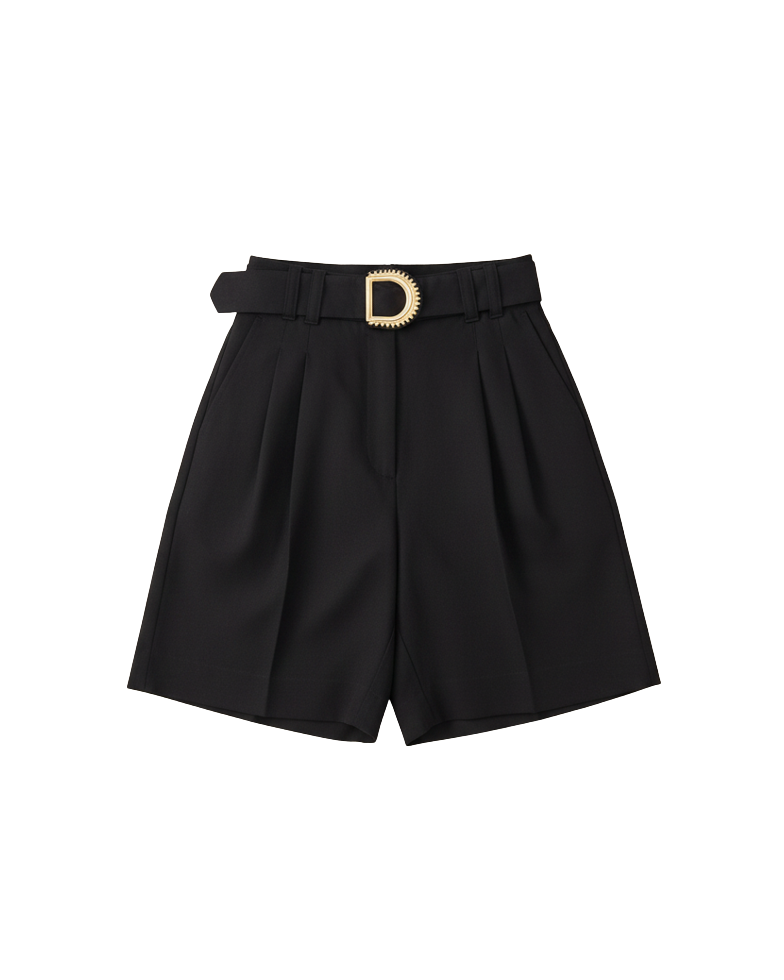 tailored black shorts with buckle belt attached