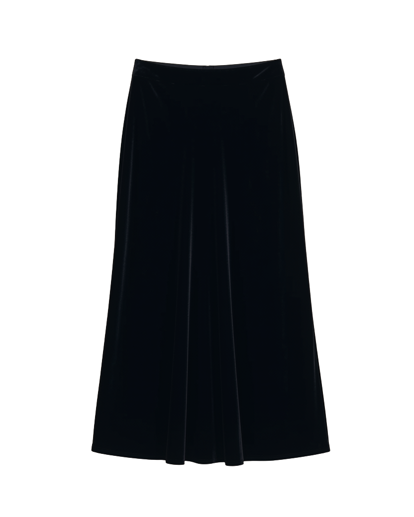 midi black velvet skirt