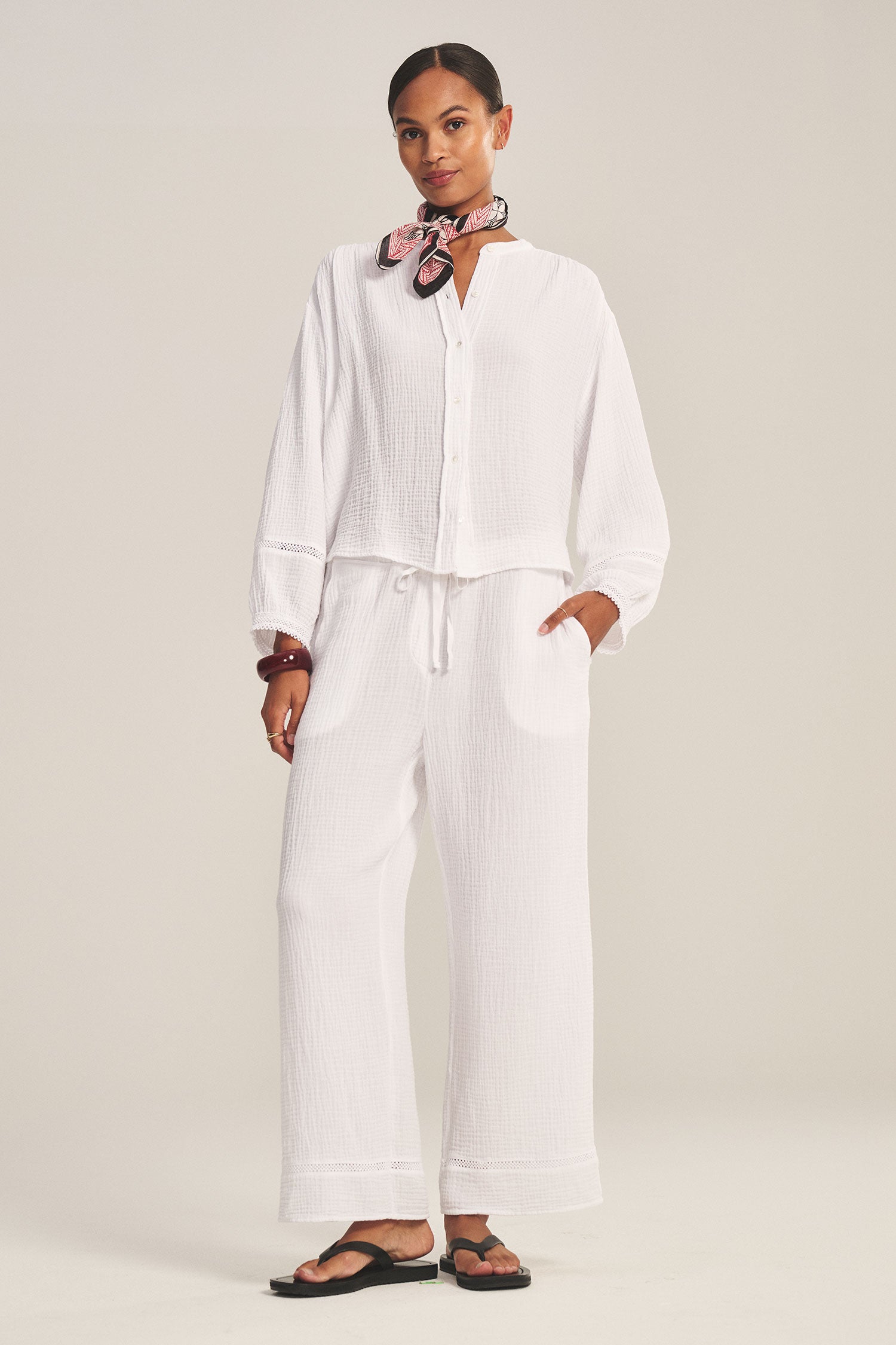 white wide leg gauze pant