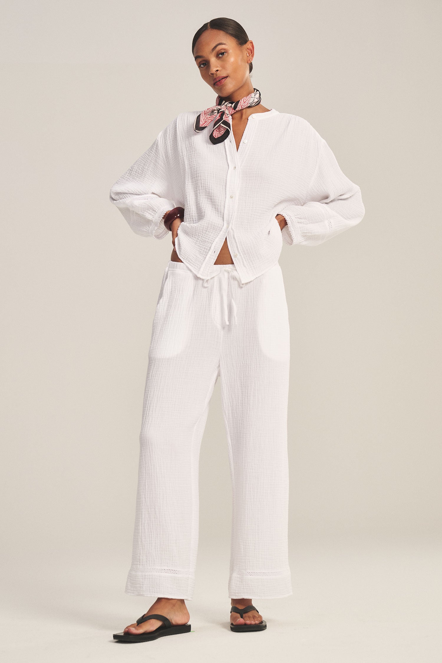 white wide leg gauze pant
