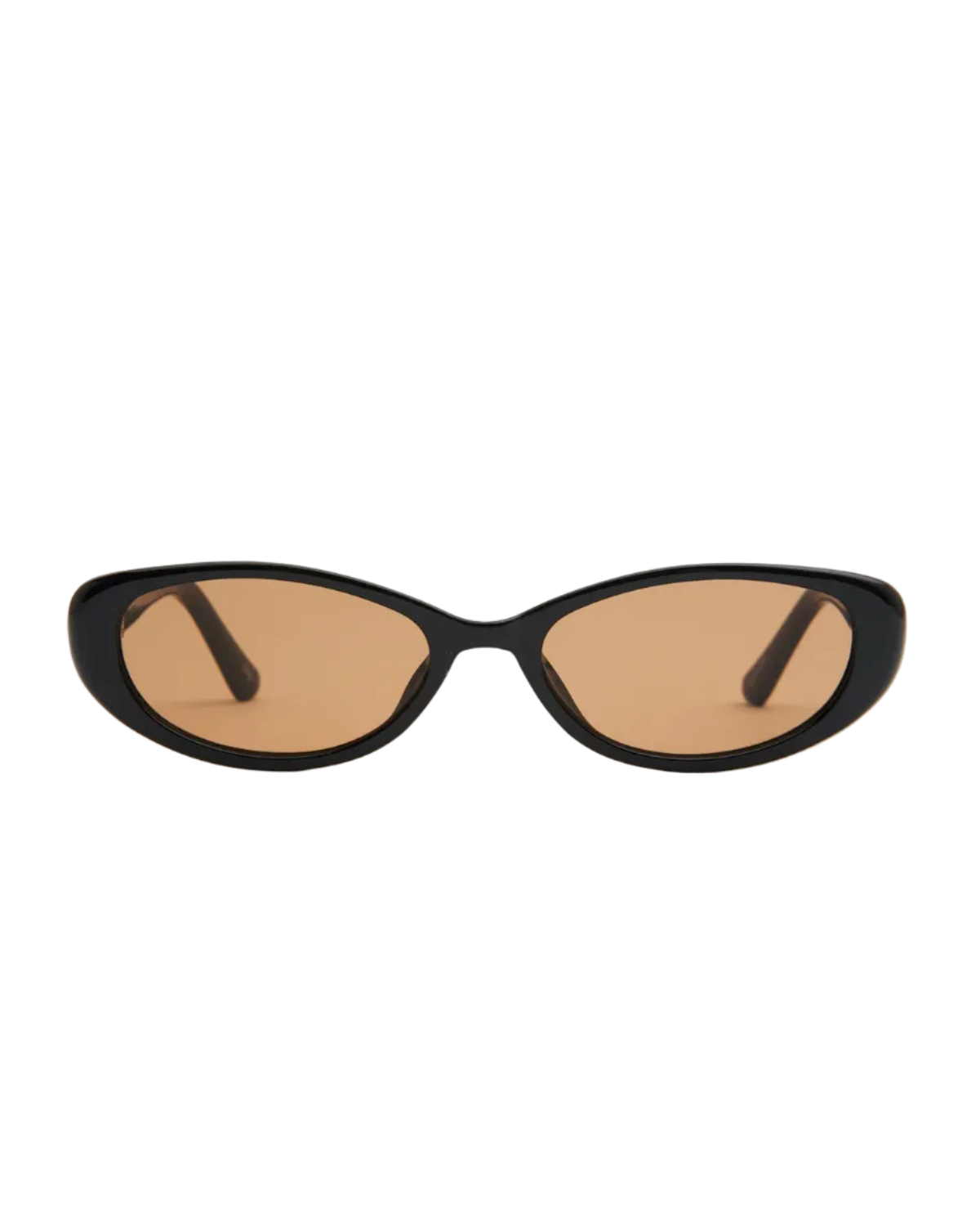 black oval sunglasses with brown lenses