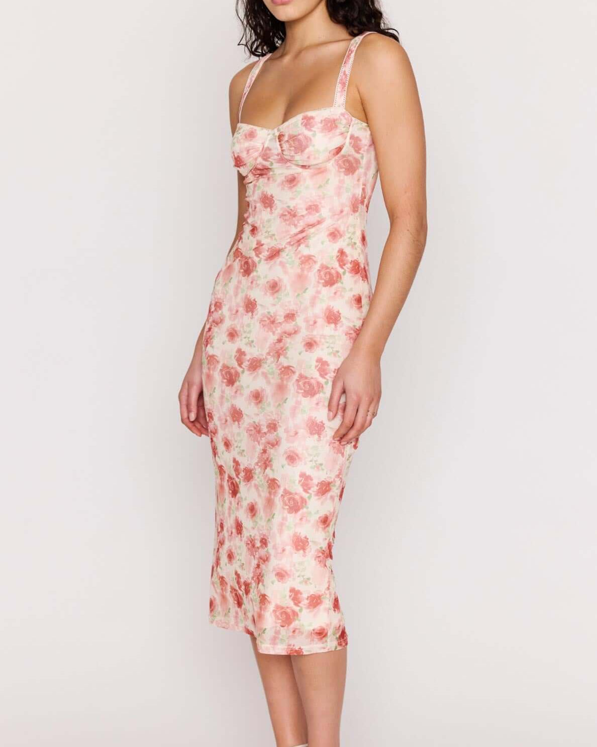 pink floral midi dress