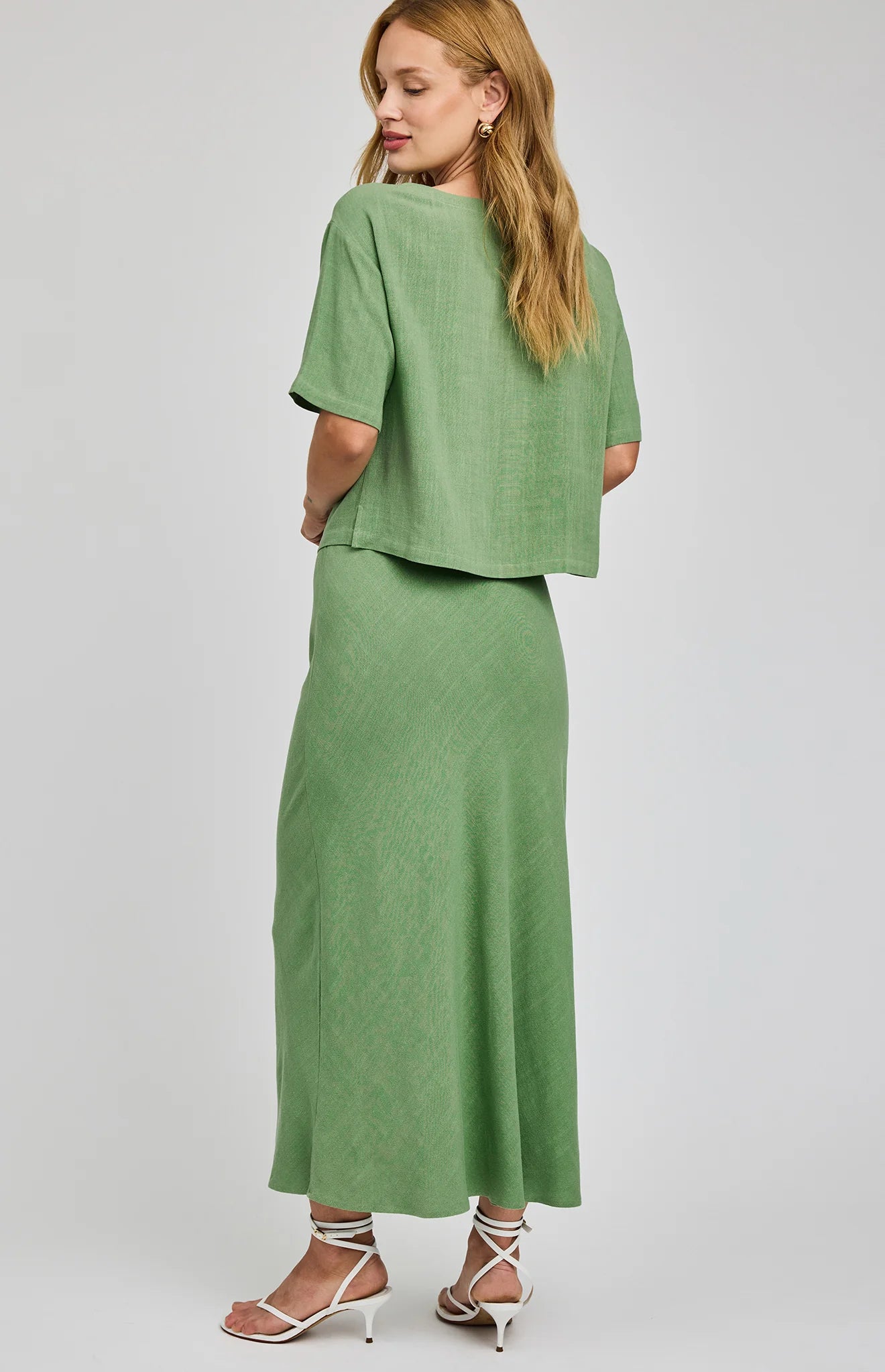 green midi linen skirt