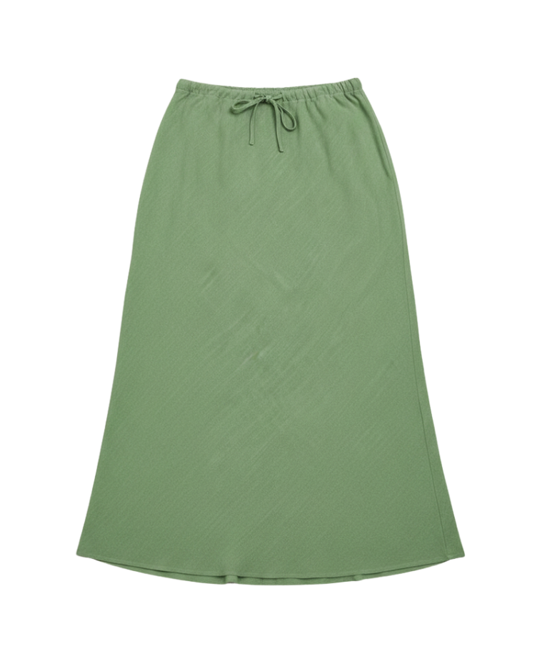 green midi linen skirt