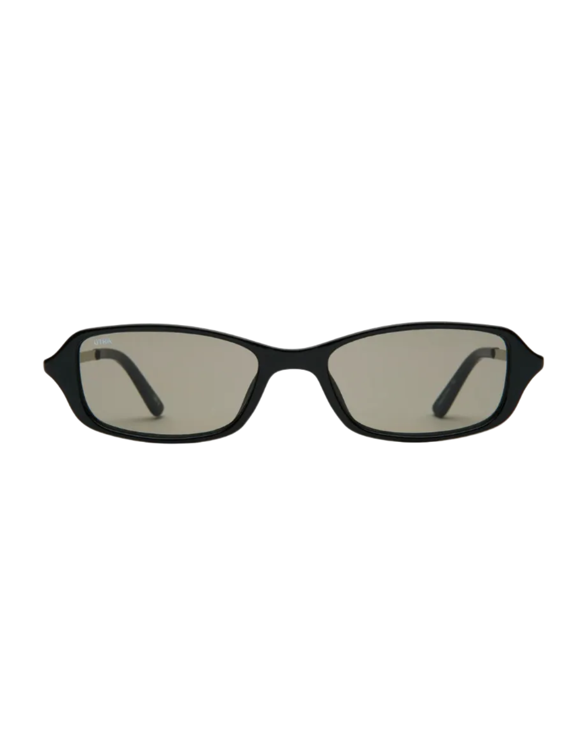 rectangular black sunglasses with grey lenses