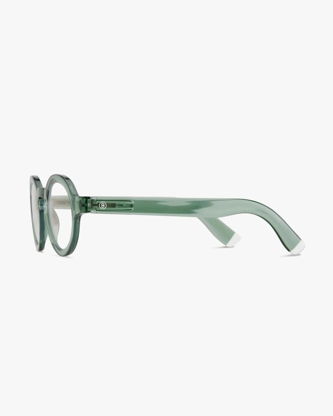 a pair of green round framed eyeglasses for blue light by Barner