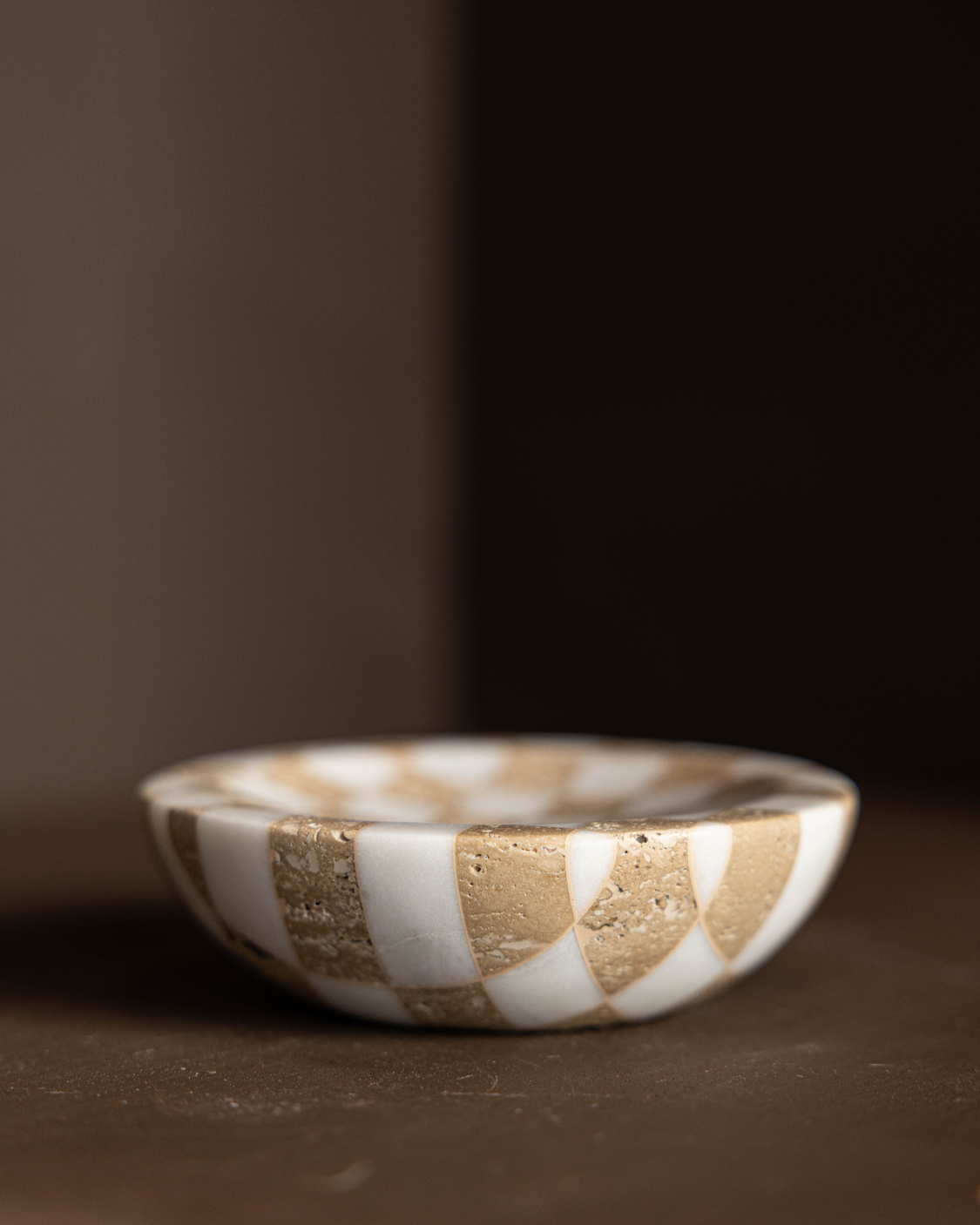 checkered soap dish in brown and white