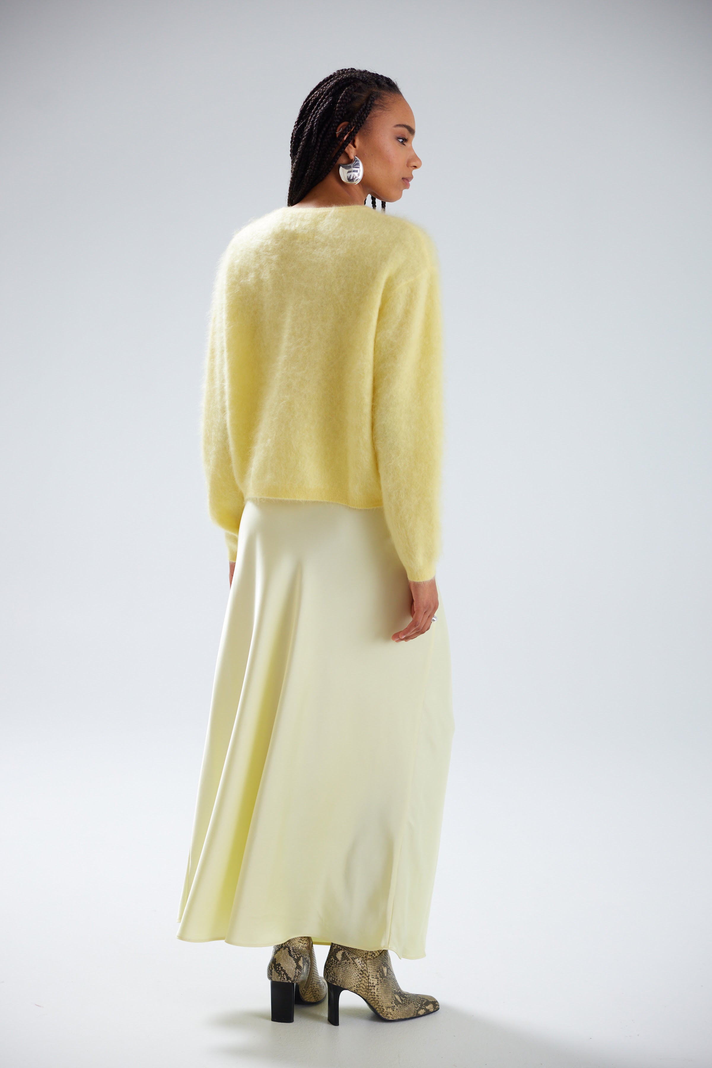 bright yellow cardigan