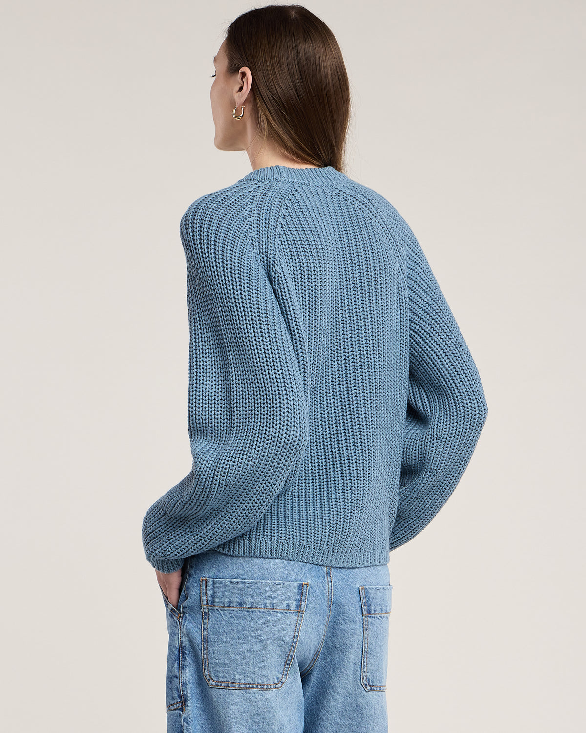 blue chunky knit sweater