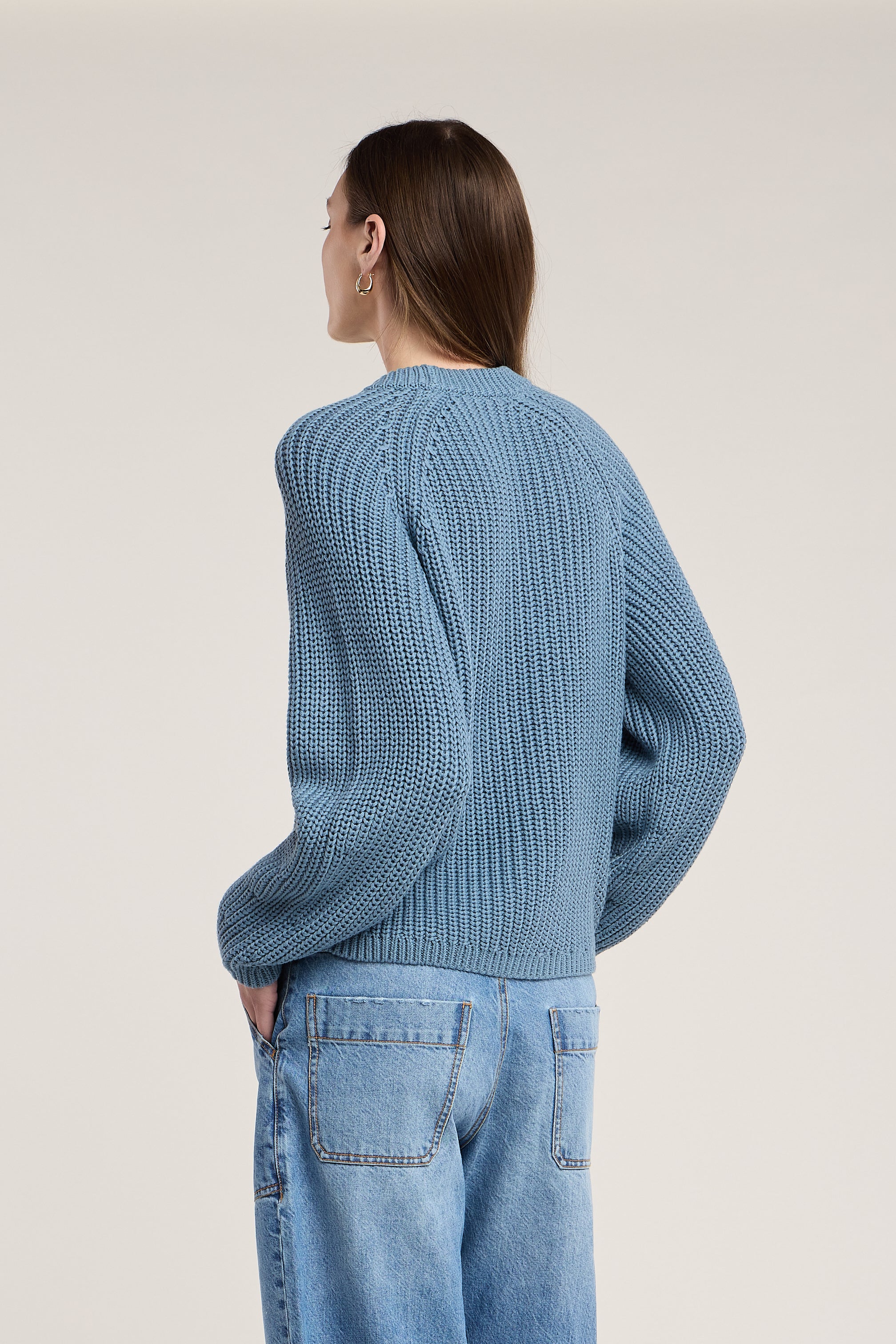 blue chunky knit sweater