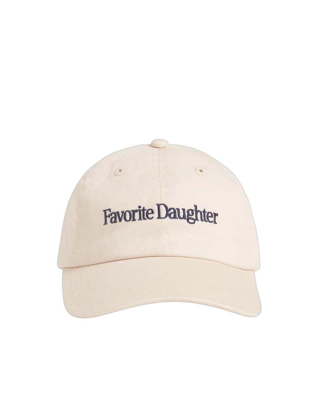 baseball cap with favorite daughter in text in navy blue