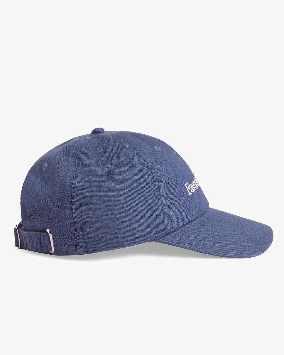 a navy blue baseball cap with 'Favorite Daughter' on it