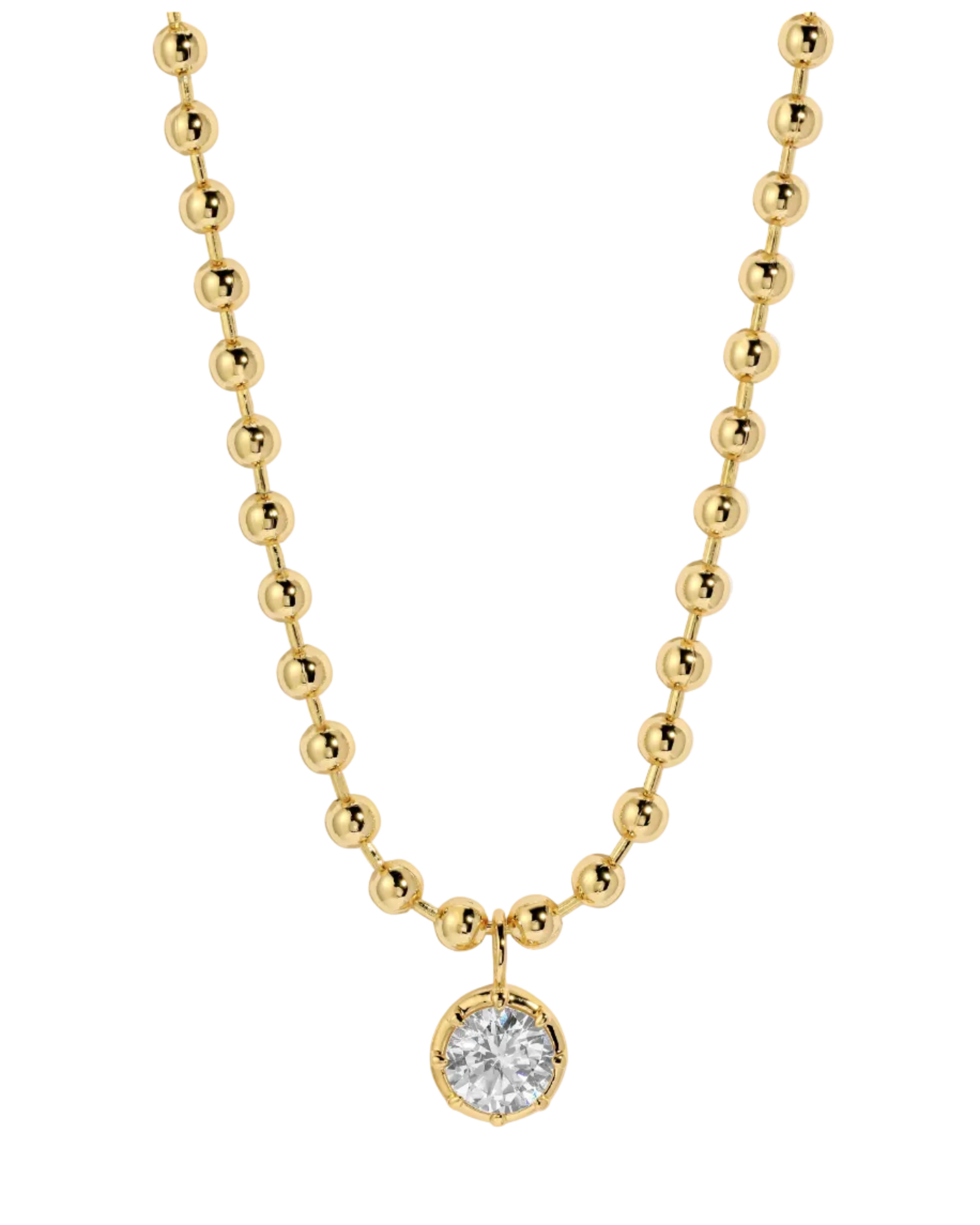 gold beaded ball necklace with diamond drop pendant
