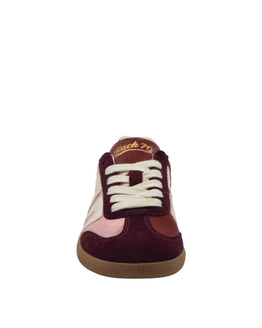 velvet sneaker in burgundy and pink suede