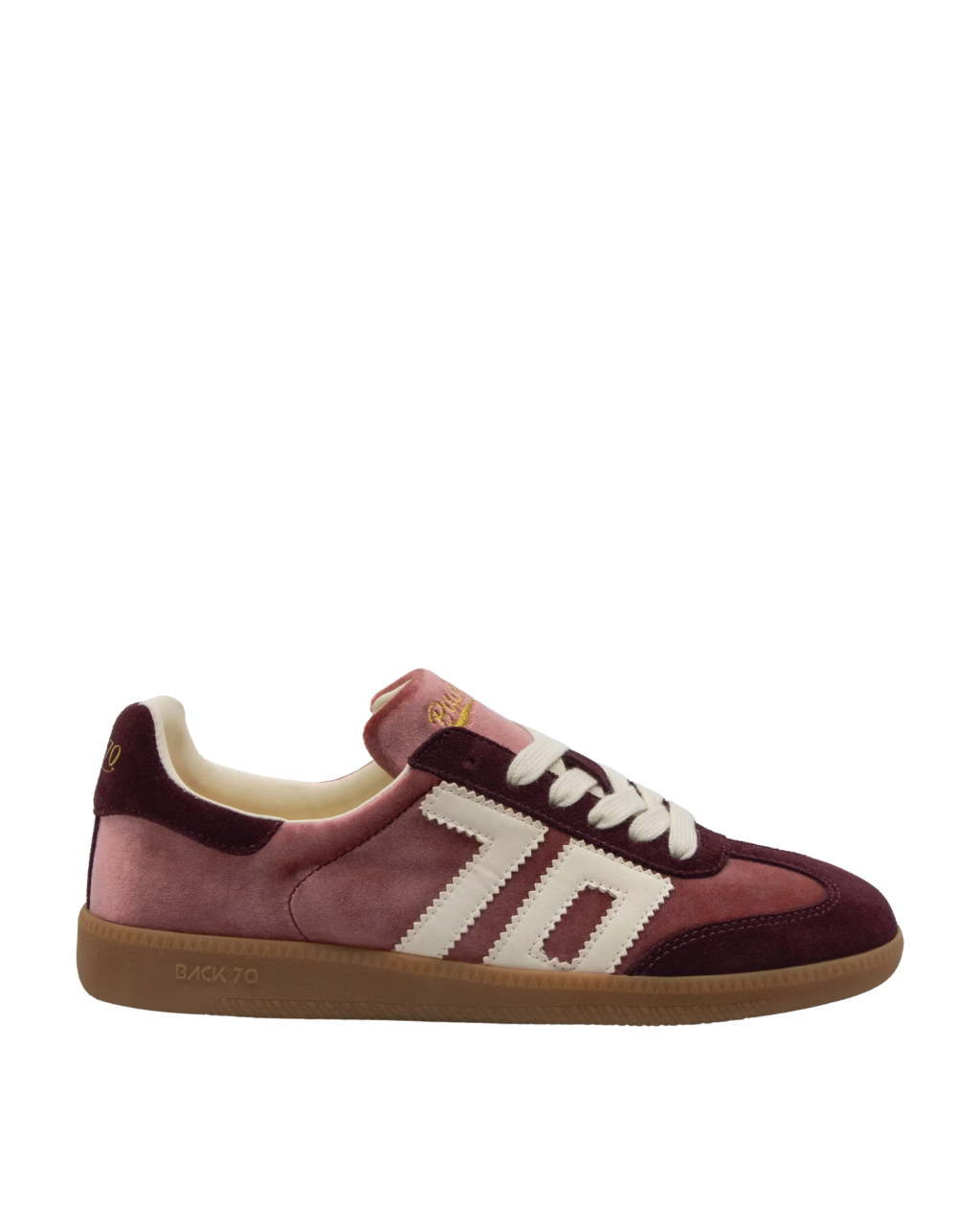 velvet sneaker in burgundy and pink suede