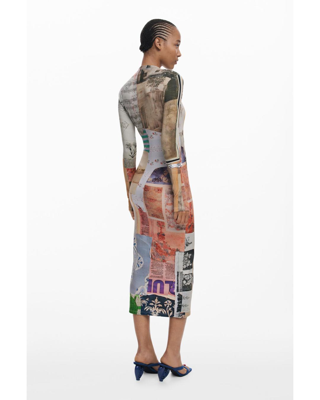 midi dress with collage pictures on it