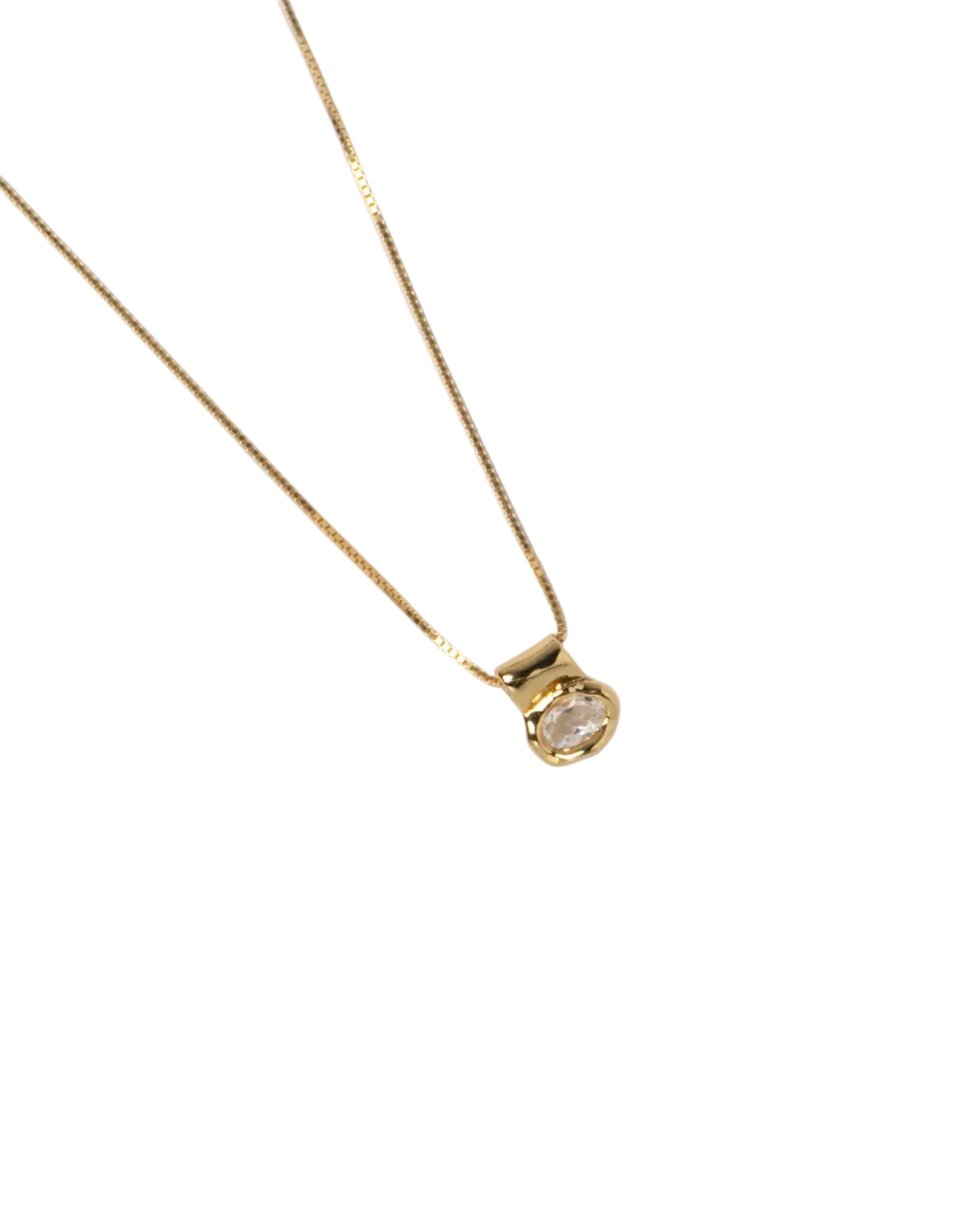 gold necklace with a stone pendant
