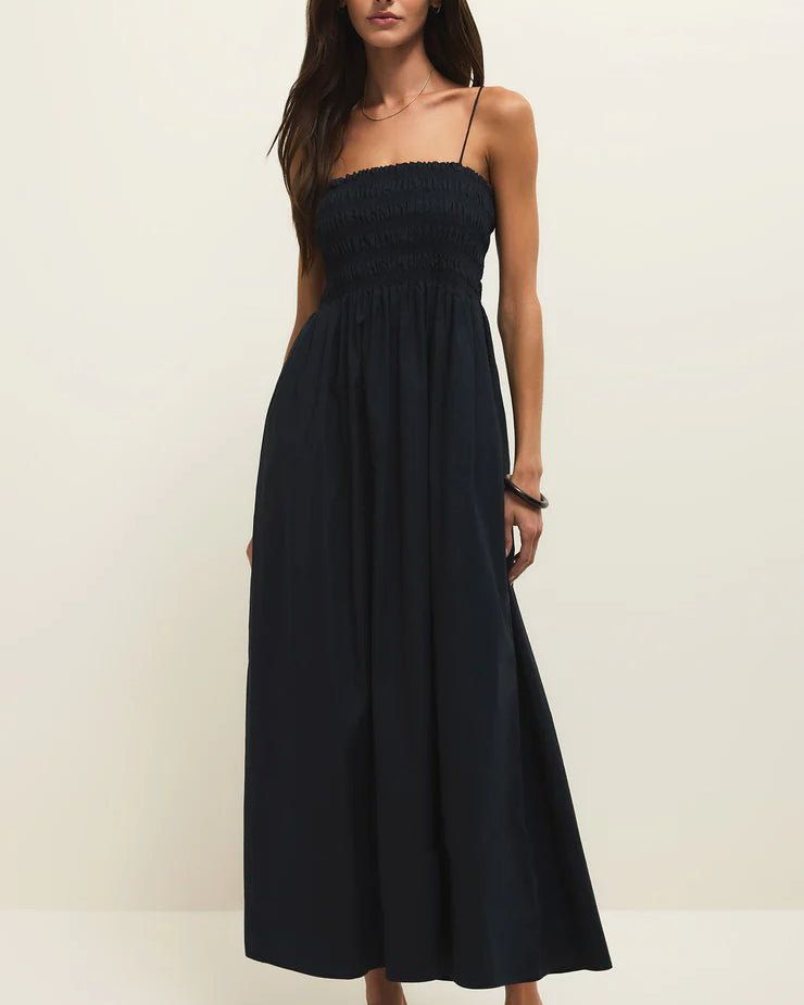 black poplin midi dress