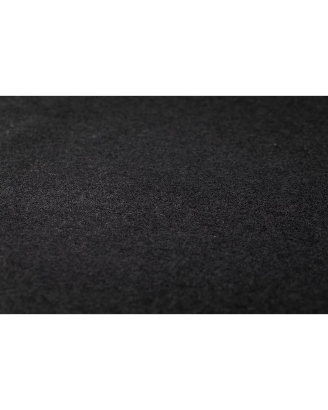 dark grey blanket with white stitching